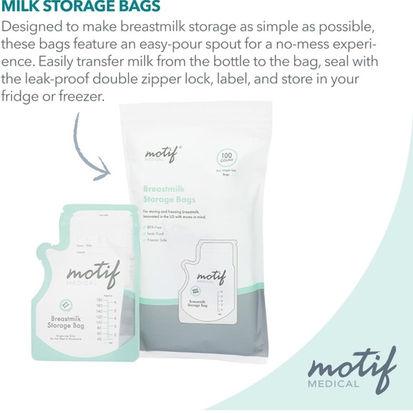 Motif Medical Milk Storage Bags - 100 count Clear - 8 oz bags - Picture 2 of 6
